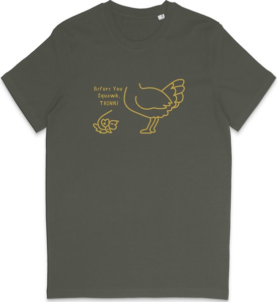 T Shirt Dames Heren - Grappig Kip Zonder Kop Design - Khaki Groen- Maat M