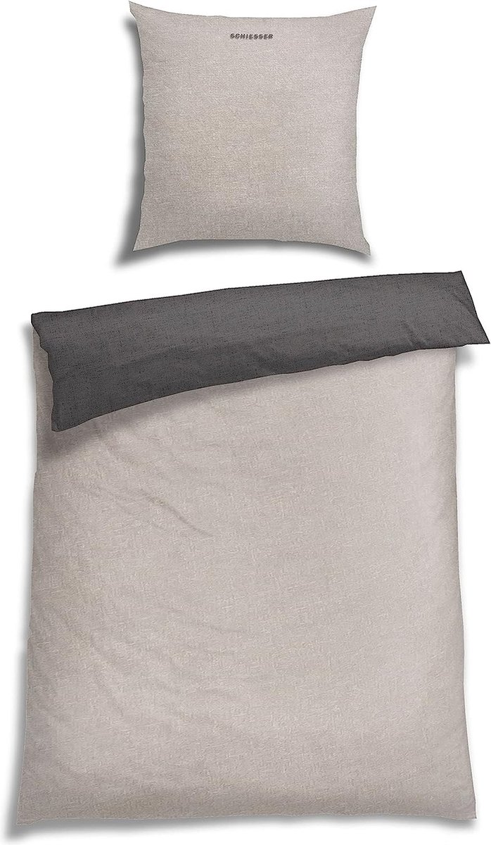 Dekbedovertrek Flanel - 100% katoen - Beddengoed set met overtrek 135 x 200 cm en kussensloop 80 x 80 cm - Tweezijdig - Doubleface Zilver/Antraciet
