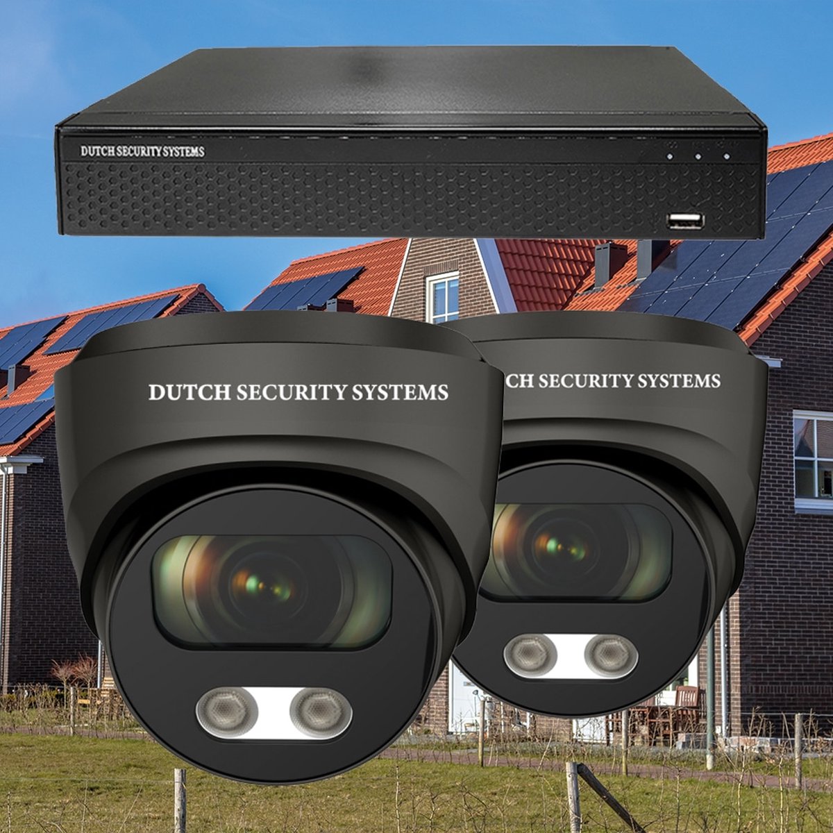 Draadloze Camerabeveiliging - Sony 5MP - 2K QHD - Set 2x Audio Dome - Zwart - Binnen & Buiten - Met Nachtzicht - Incl. Recorder & App