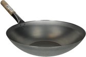 Bol.com Stalen Wokpan - Ø 38 cm - Houten Handvat - Platte bodem - Traditioneel aanbieding
