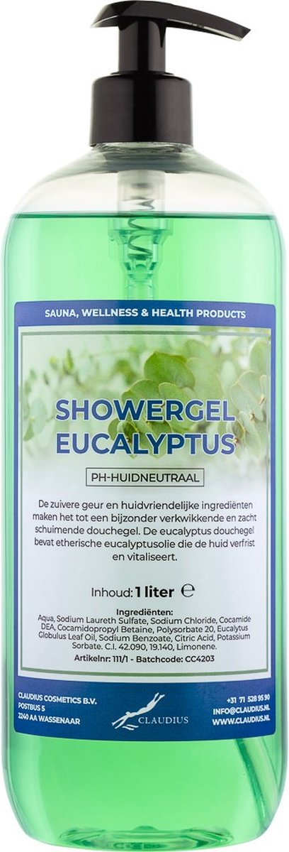 Goedkoopste Claudius Douchegel Eucalyptus 1 liter - met gratis pomp - Showergel