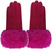 Zachte handschoenen met bontrand kleur pink maat one size