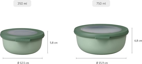 Mepal - Ensemble de 3 bols multiples Mag (350 + 750 + 1250 ml) - Passe au congélateur, au micro-ondes et au lave-vaisselle - Sauge nordique - Plateaux de préparation de repas - Boîtes de rangement avec couvercle
