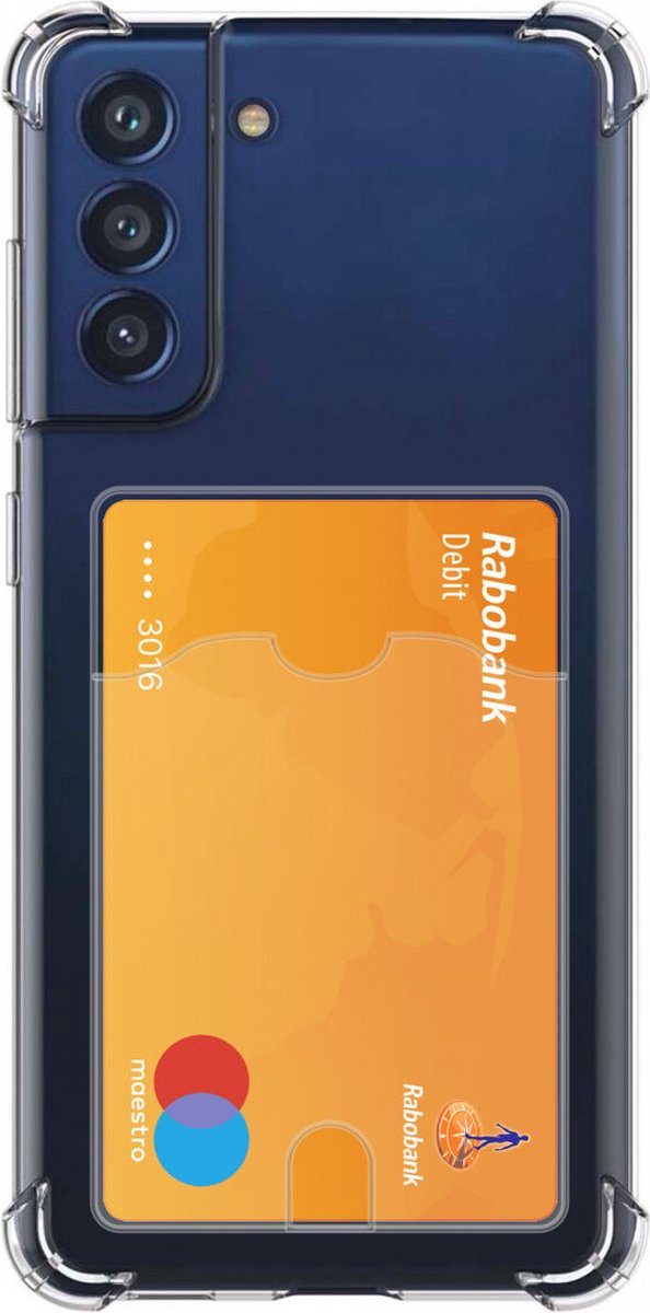Transparant Dun TPU Hoesje met Pasjeshouder Geschikt voor Samsung Galaxy S21 FE | Back Cover | Schokbestendig | Ultra Dun | Kaarthouder Achterkant | Shockproof | Doorzichtig