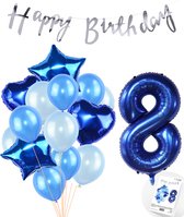 Snoes Ballonnen 8 Jaar Feestpakket – Versiering – Verjaardag Set Mason Blauw Cijferballon 8 Jaar - Heliumballon