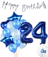 Snoes Ballonnen 24 Jaar Feestpakket – Versiering – Verjaardag Set Mason Blauw Cijferballon 24 Jaar - Heliumballon