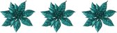 3x Kerstboomversiering op clip emerald groene bloem 15 cm - emerald groene kerstversieringen