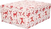 1x Rollen Kerst kadopapier print wit/rood 2,5 x 0,7 meter op rol 70 grams - Luxe papier kwaliteit cadeaupapier/inpakpapier - Kerstmis