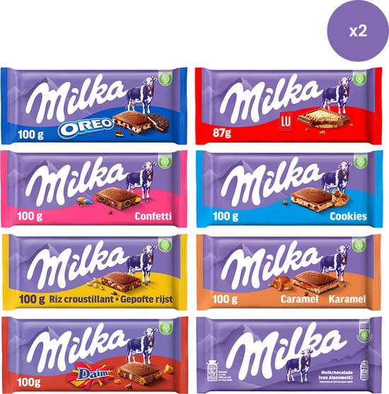 Assortiment de tablettes de chocolat Milka - 16 tablettes - 1574g