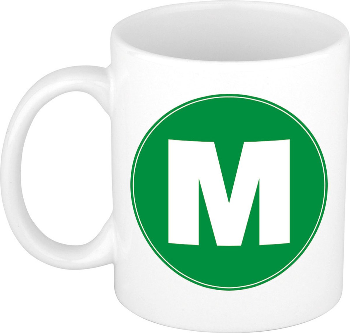 Koffie mok met de letter M - beker - groen - eerste letter van een voornaam - wit - 300 ml