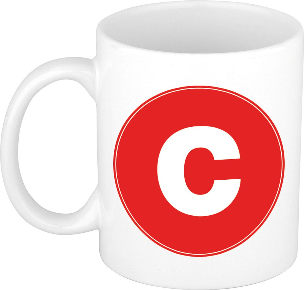 Koffie mok met de letter C - beker - rood - eerste letter van een voornaam - wit - 300 ml