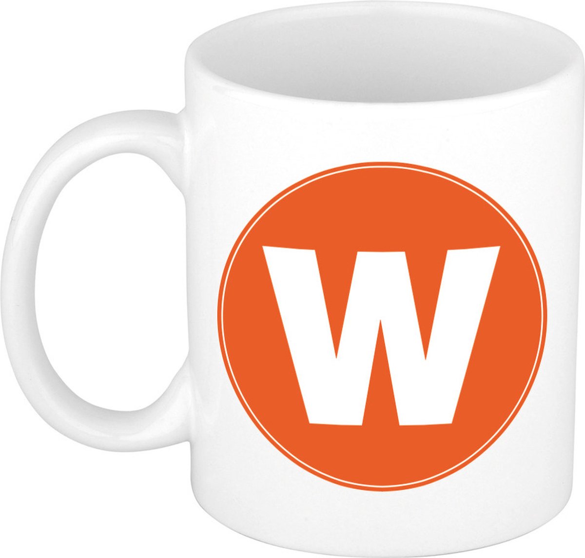 Koffie mok met de letter W - beker - oranje - eerste letter van een voornaam - wit - 300 ml