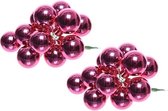 20x Mini glazen kerstballen kerststekers/instekertjes fuchsia roze 2 cm - Fuchsia roze kerststukjes kerstversieringen glas