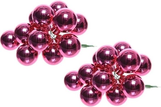 20x Mini boules de Noël en verre Bouchons / bouchons de Noël rose fuchsia 2 cm - Rose fuchsia Pièces de Noël Décorations de Noël en verre