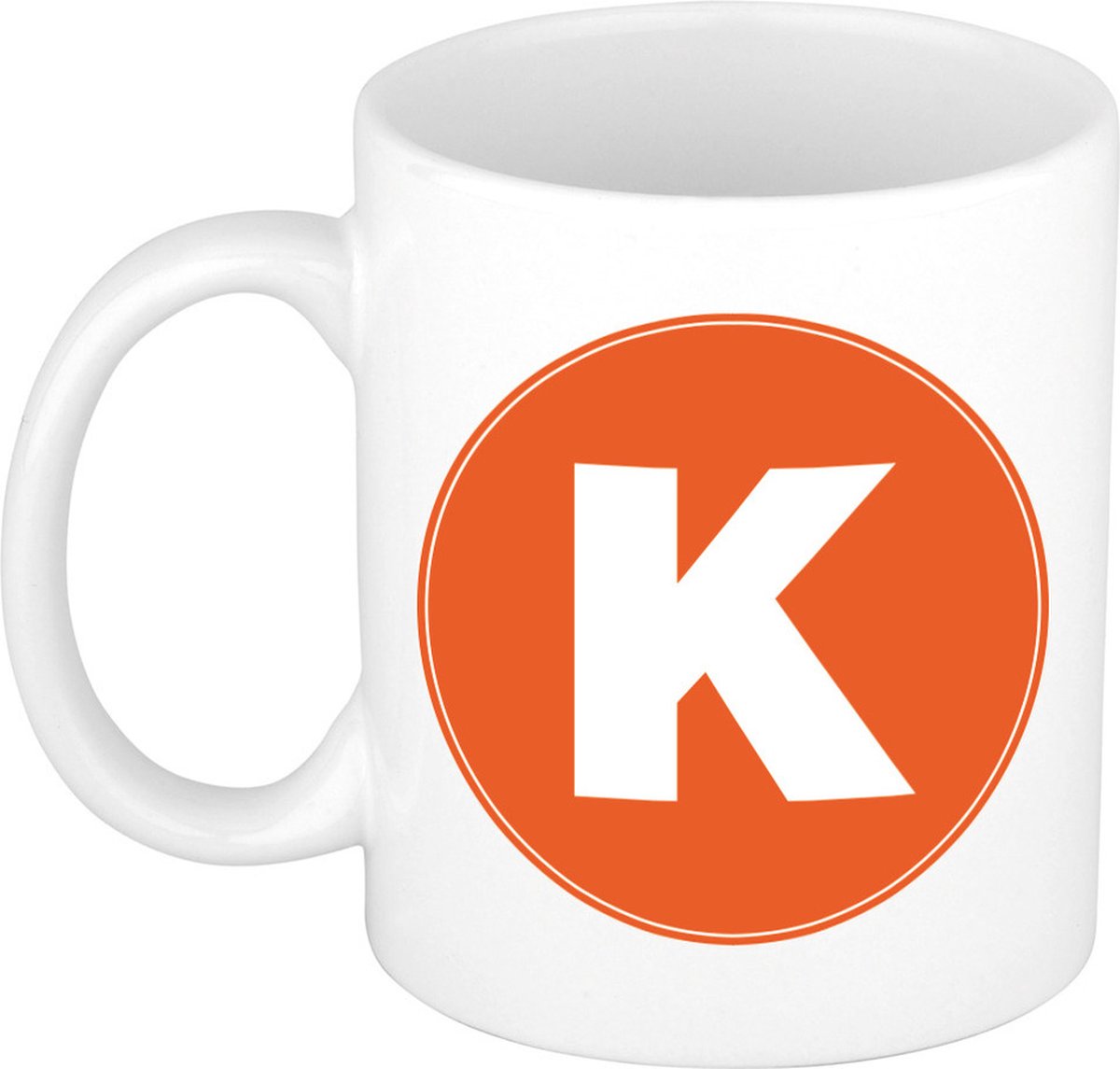 Koffie mok met de letter K - beker - oranje - eerste letter van een voornaam - wit - 300 ml