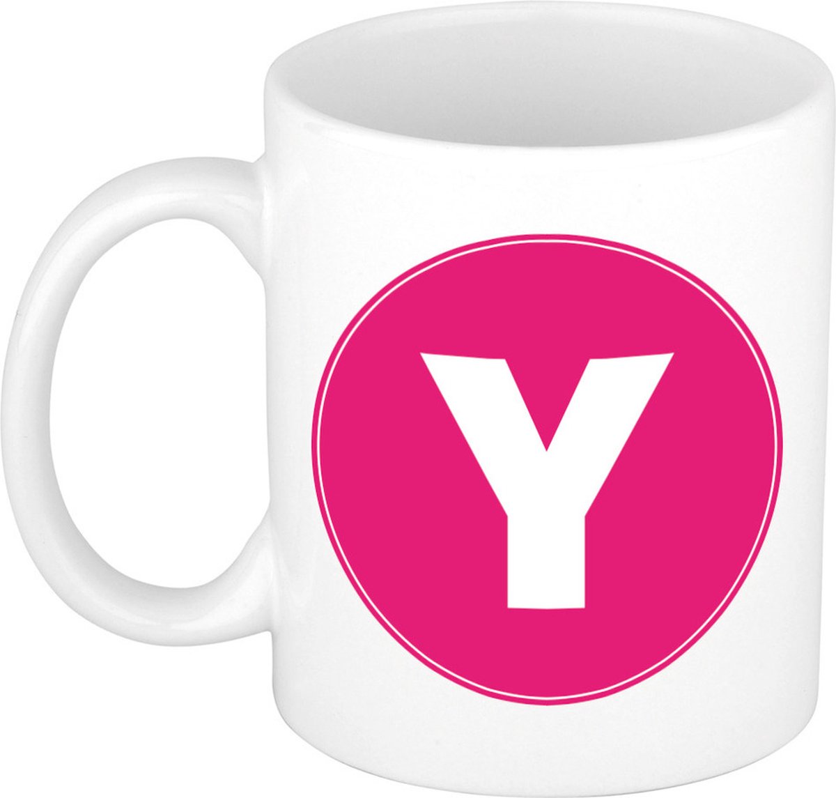 Koffie mok met de letter Y - beker - roze - eerste letter van een voornaam - wit - 300 ml