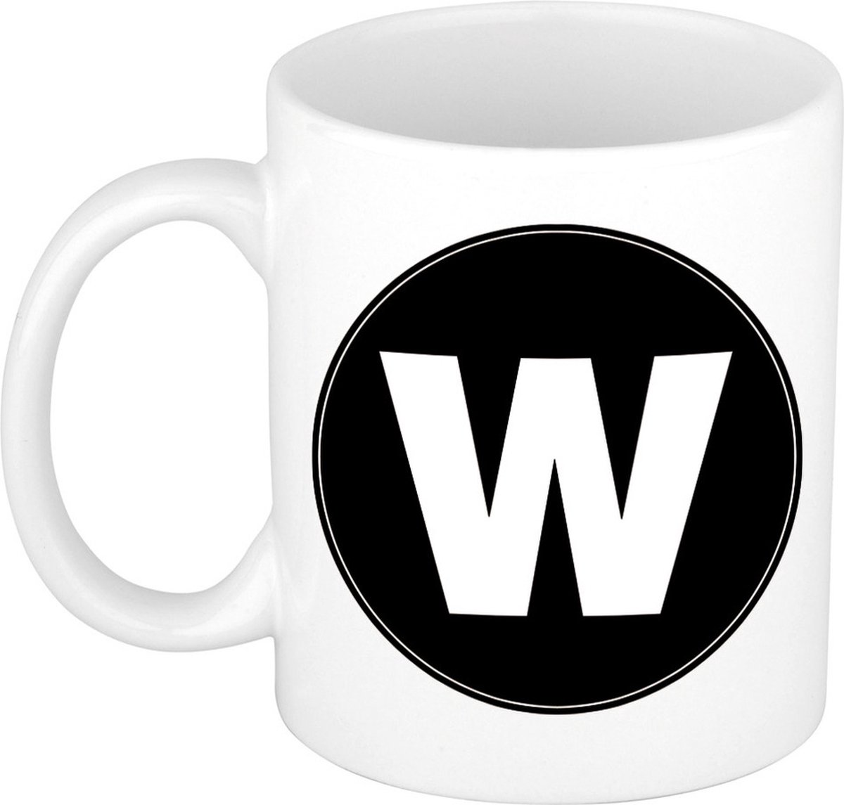 Koffie mok met de letter W - beker - zwart - eerste letter van een voornaam - wit - 300 ml