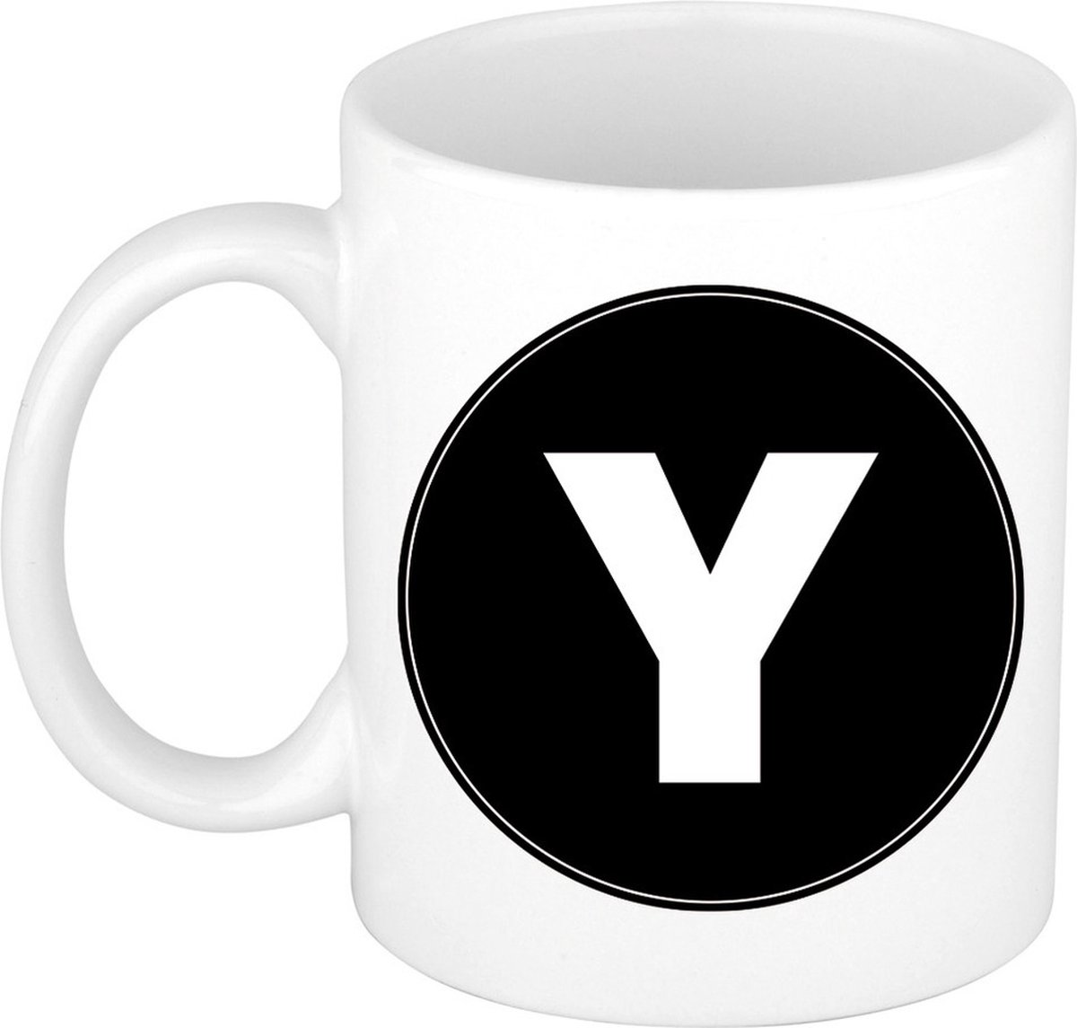 Koffie mok met de letter Y - beker - zwart - eerste letter van een voornaam - wit - 300 ml