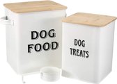 Hondenvoer en hondenkoekjescontainer, Schop Feeder, Strak passend houten deksel, Gecoat koolstofstaal, Opbergcontainerblikken, Hondenvoeropslagcontainer -Wit