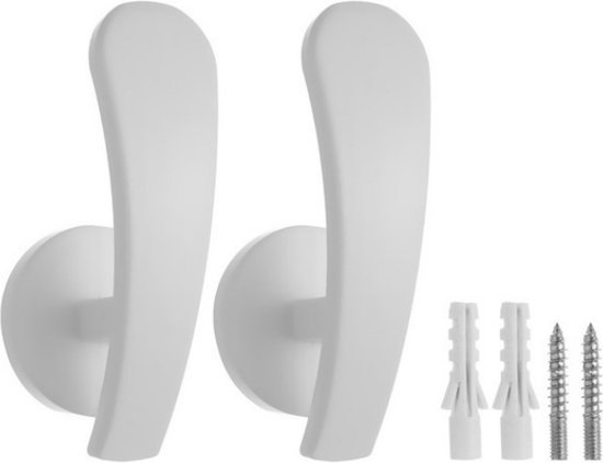 FSW-Products - 2 Pièces - Crochets de Rideau - Wit - Embrasse de Rideau - Crochet de Suspension - Crochet - Avec Vis et Chevilles - Crochet de Suspension - Patère - Crochet de Rideau