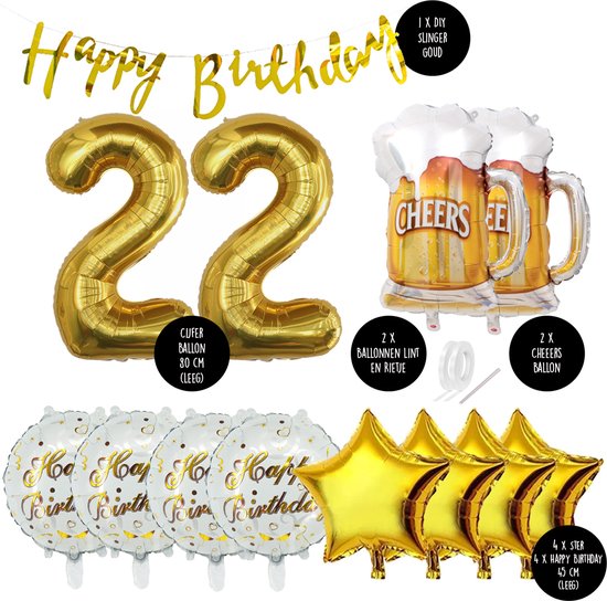 22 Jaar Verjaardag Cijfer ballon Mannen Bier - Feestpakket Snoes Ballonnen Cheers & Beers - Herman