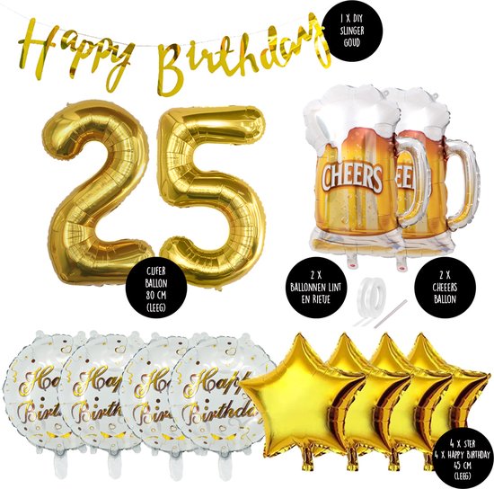 25 Jaar Verjaardag Cijfer ballon Mannen Bier - Feestpakket Snoes Ballonnen Cheers & Beers - Herman