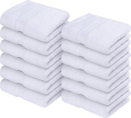 Premium Washandjes Set (12 Pack, 30 x 30 cm, Wit) - 100% Cotton Flannel Gezichtsdoeken, Hoogwaardige Absorberende en Zachte Voelbare Vingertop Handdoeken