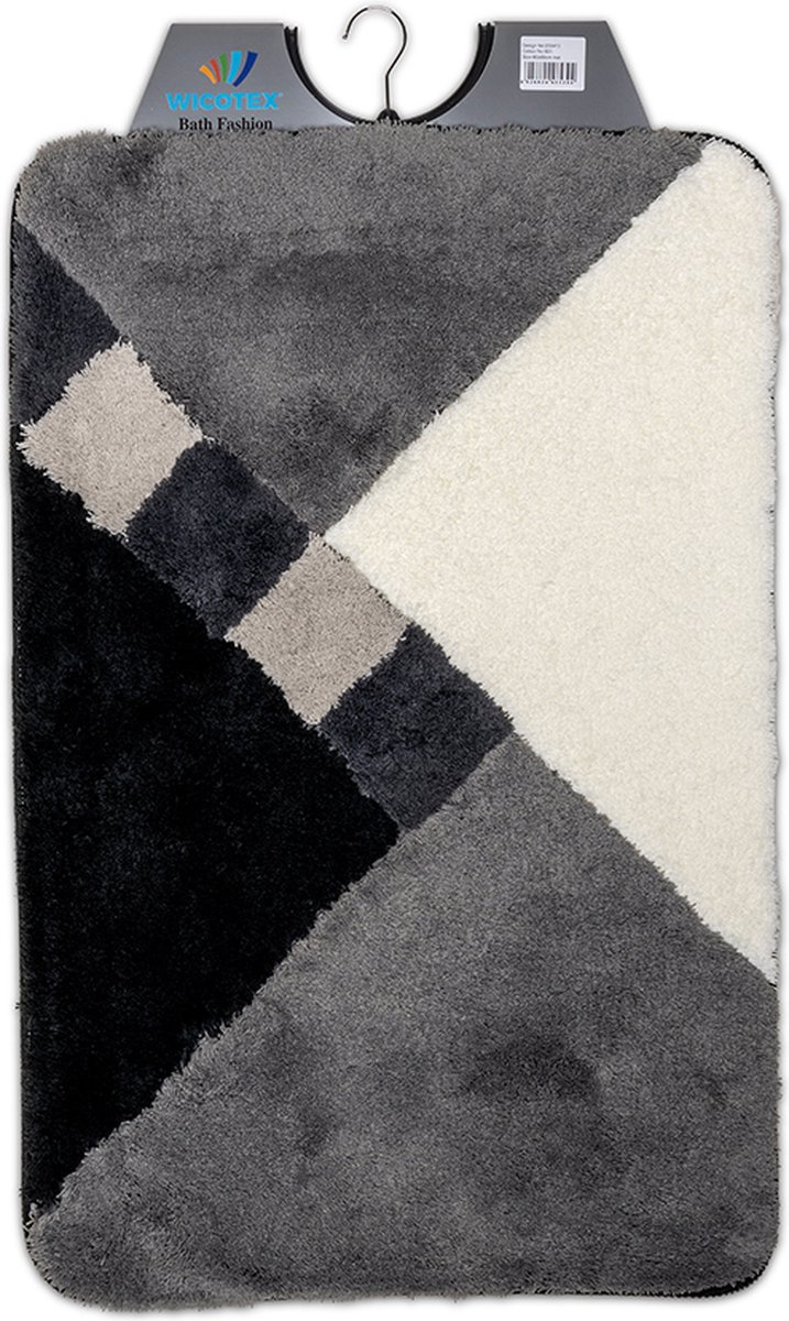 Wicotex - Badmat Grijs - Zwart - Wit geblokt - Badmat - Antislip onderkant - Afmeting 60x90cm
