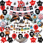 Bollabon® - Piraten Versiering Verjaardag - Kinderfeestje Piraten Thema – Schatkist - Piratenfeest Feestartikelen - Met Piraten Vlaggenlijn - Piratenschip - Haai