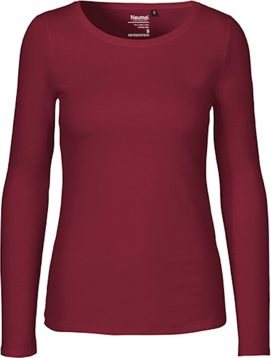 Ladies Long Sleeve T-Shirt met ronde hals Bordeaux - S