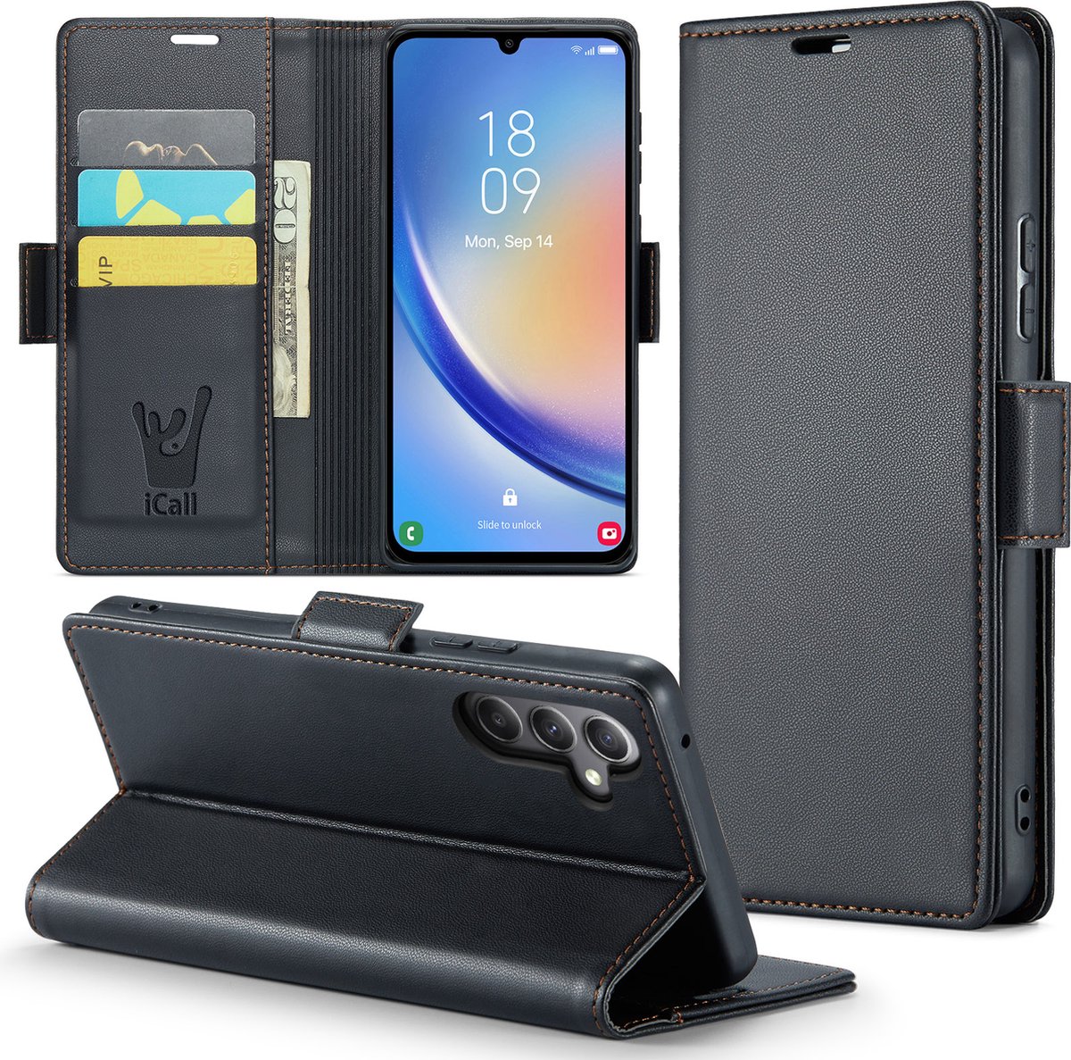 Hoesje geschikt voor Samsung Galaxy A34 - HyperCase Book Cover Kunstleer Zwart