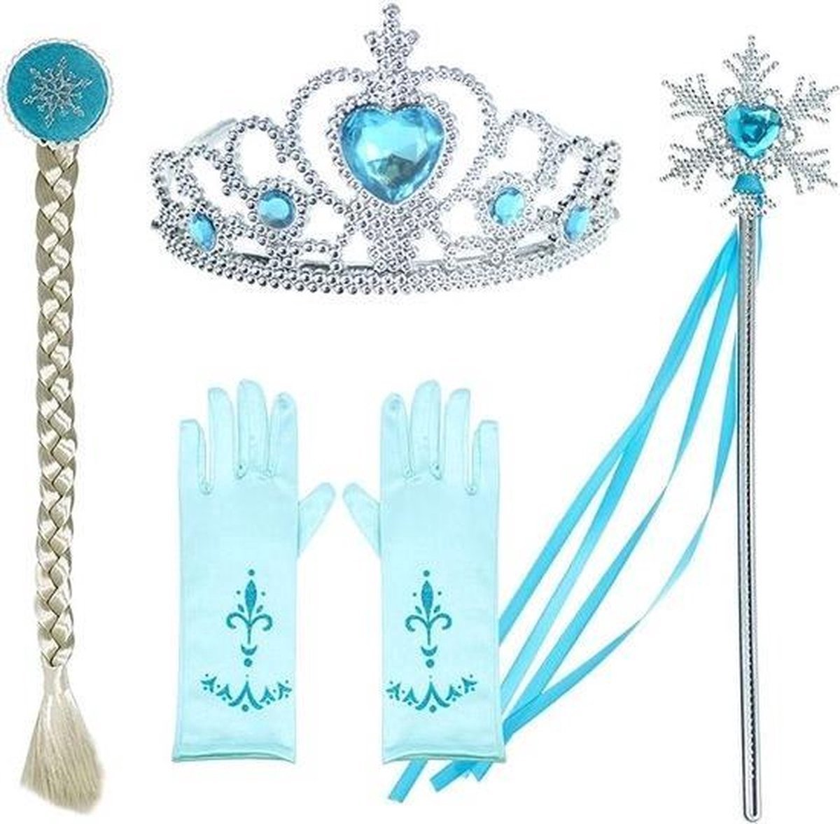 Joya Kids® ijsprinses Verkleed | | Prinsessen accessoire | Prinsessenjurk | Kroon | Toverstaf | Handschoenen | Prinses vlecht