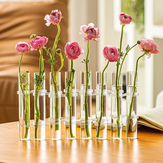 2x vase à fleur de tube à essai de table vintage avec support pour plante  avec vase 