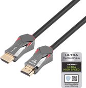 NÖRDIC HDMI-N1051B Gecertificeerde HDMI kabel - HDMI 2.1 - 8K 60Hz - 4K 120Hz - 48Gbps - Vergulde connectoren - 5m - Zilver/Rood