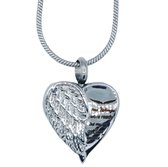 Pendentif en frêne avec aile d'ange - Acier chirurgical - Avec chaîne en acier inoxydable (50 cm)