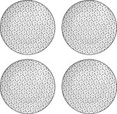 HAES DECO - Dinerborden set van 4 - Formaat Ø 26x2 cm - Kleur Wit - Bedrukt Porselein - Collectie: Small Dots - Servies, grote borden