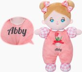 Sandra's Poppenkraam - Abby - roze - blauwe ogen - mini knuffelpop - gratis met naam