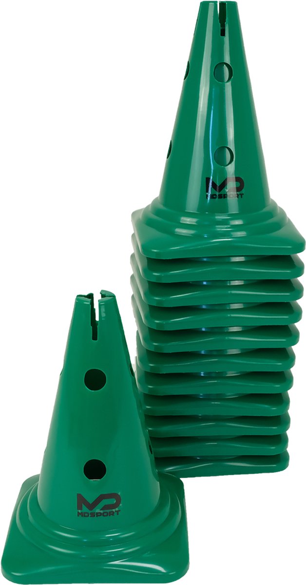 MDsport - Multifunctionele afbakenkegel groen - 50 cm - Set van 12 - Multifunctionele pion - Pion