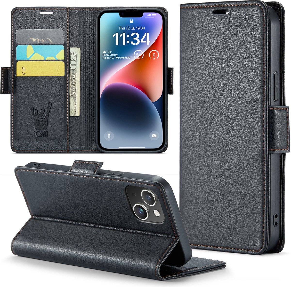 Hoesje geschikt voor iPhone 14 Plus - HyperCase Book Cover Kunstleer Zwart