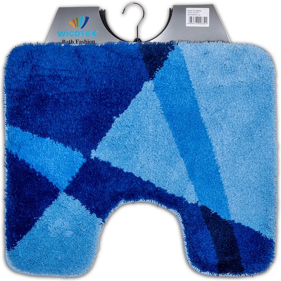 Wicotex - Toiletmat strepen Blauw - Antislip onderkant - WC mat met uitsparing - Afmeting 50x60cm