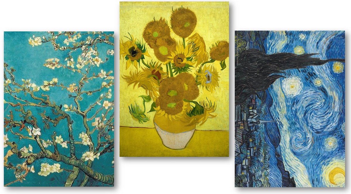 Posterpoint Vincent van Gogh posters - Set van drie verschillende posters - Starry Night - Sunflowers - Almond Blossoms - Aanbieding - 50 x 70 cm multi