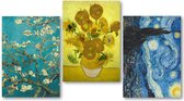 Vincent van Gogh posters - Set van drie verschillende posters - Starry Night - Sunflowers - Almond Blossoms - Aanbieding - 50 x 70 cm
