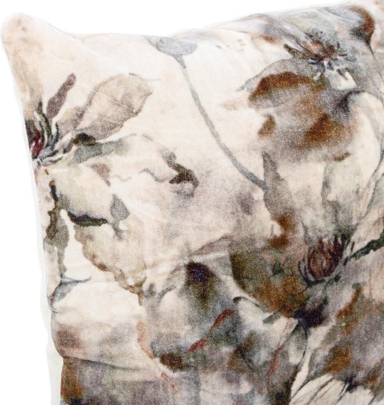 Coussin velours fleurs - coussin velours teinté naturel avec fleurs - 45x45cm