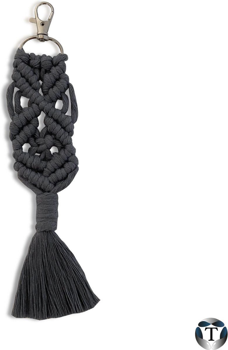 Sleutelhanger | Macramé | Grijs | Geknoopt | Sleutelhanger Macramé | Sleutelbos | Autosleutel | Tas | Hanger | Handgemaakt | 100% Katoen | Cadeau Idee | Diverse Kleuren | TheOldOmen |