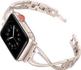 Elegante metalen band met diamantjes - Starlight - Geschikt voor Apple Watch 42mm - 44mm - 45mm - 49mm - Girl Bling slanke metaal RVS dames armband - Voor iWatch Series 9/8/7/6/SE/5/4/3/2/1 grote modellen