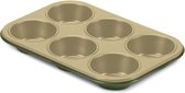Guardini Bake Natural - Moule à muffins 6 pcs. - Forme muffin - Cuisson - Cuisine - Acier - Sans BPA ni PFOA - Goud/ Vert