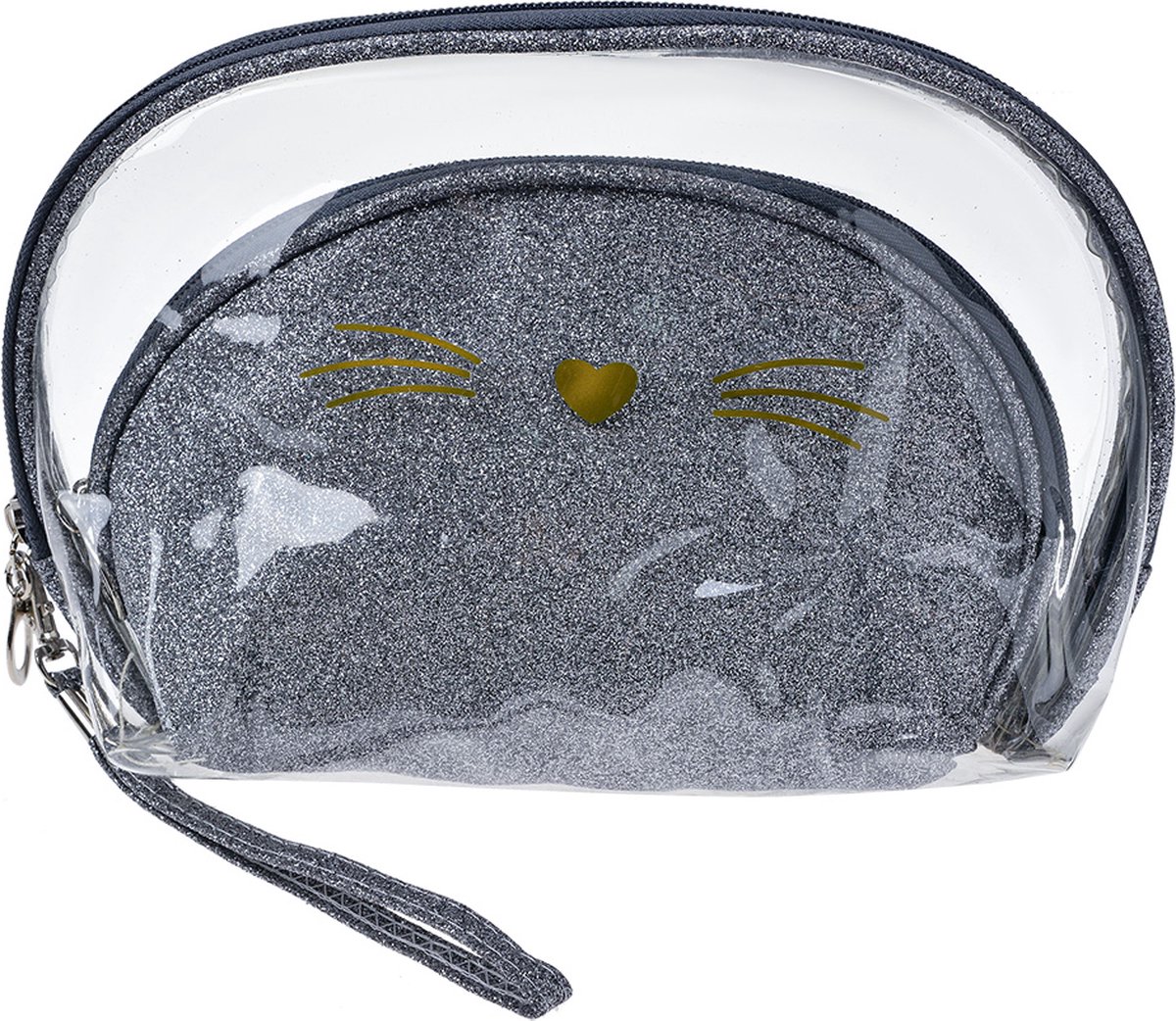 Juleeze Toilettas Dames Set van 2 24x15 / 19x12 cm Zilverkleurig Polyurethaan Kat