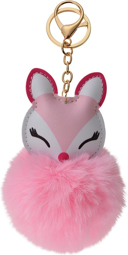 Juleeze Sleutelhanger Pompom Roze Pluche Vos