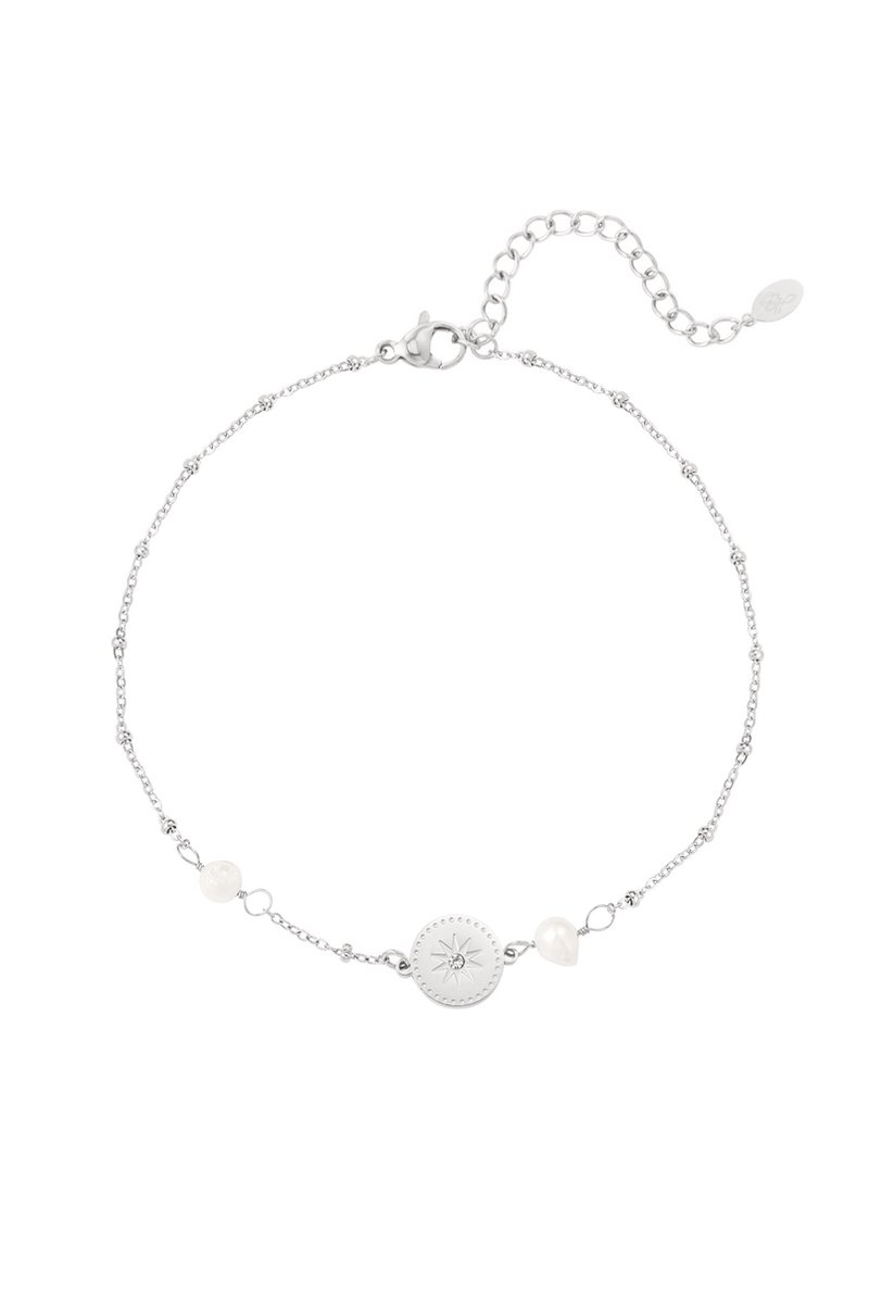 Enkelbandje Star Coin Pearls - Zilver - Stainless Steel - Waterproof