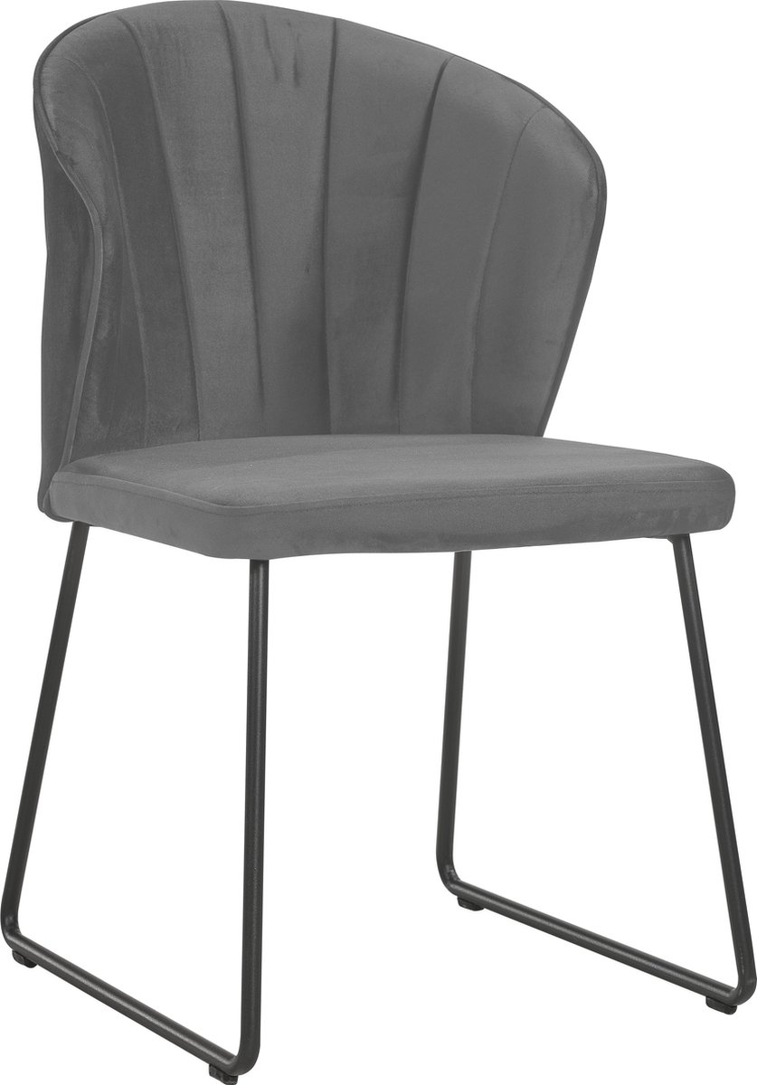 Soof & Tess Soof&Tess - Set van 6 - Amalfi U leg Eetkamerstoel - Grijs - Fluweel - Velvet - Industrieel - Met armleuning - Easy Clean Stoffen - Hoge Kwaliteit